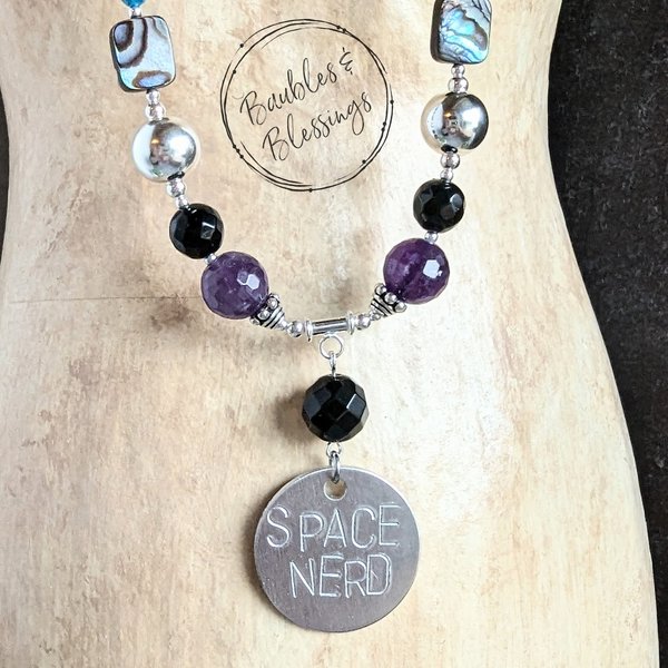 SPACE NERD Necklace with Amethyst, Apatite & Pāua Shell