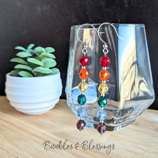 Full Rainbow Czech Glass Pride Earrings (MTO)