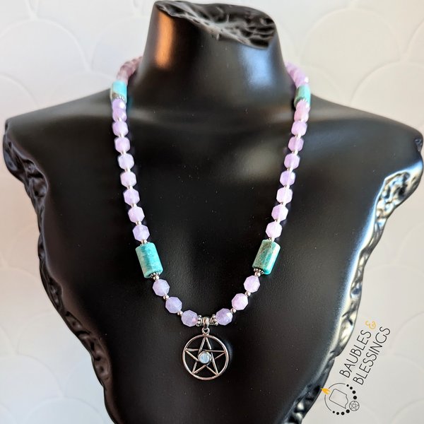 Pentagram Necklace with Lavender Amethyst & Amazonite