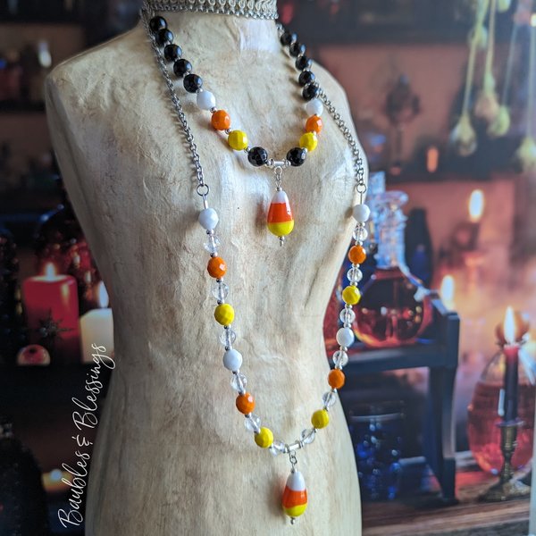 Fun Candy Corn Necklace with Quartz or Onyx (MTO)