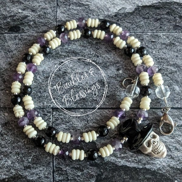 Papa Gede Necklace with Bone, Amethyst & Onyx (MTO)
