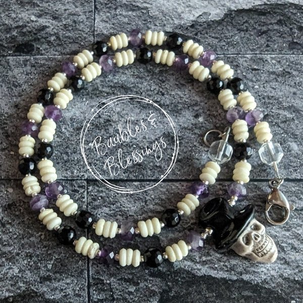 Papa Gede Necklace with Bone, Amethyst & Onyx