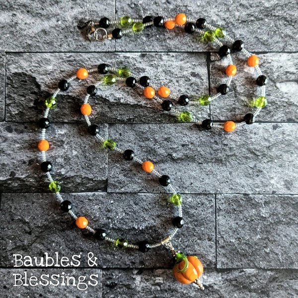 Pumpkin Necklace with Czech Glass & Onyx (MTO)