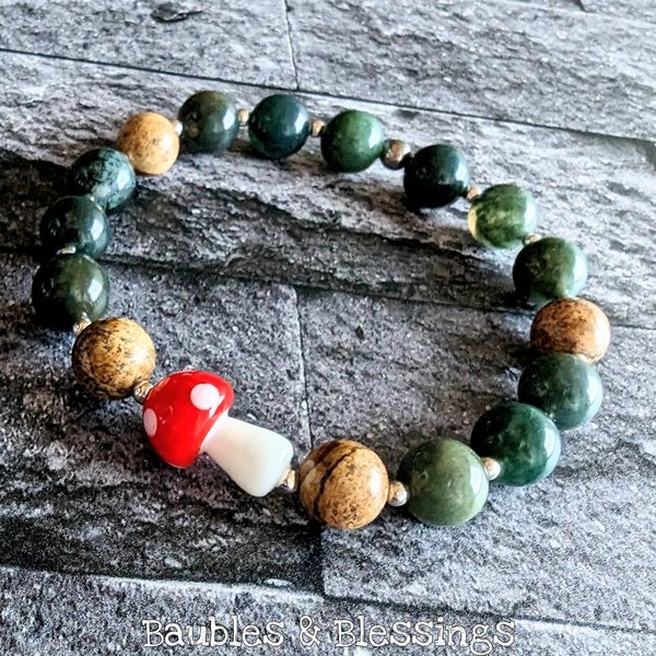 Toadstool Bracelets with Moss Agate & Picture Jasper (MTO)