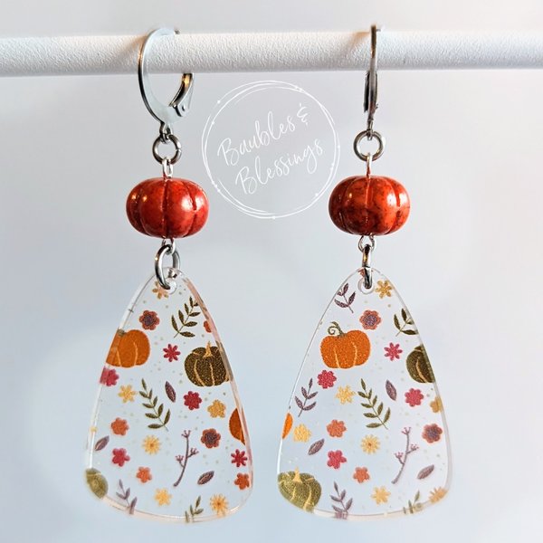 Acrylic Harvest Earrings with Czech Glass Pumpkins (MTO)