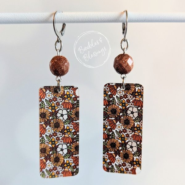 Acrylic Autumn Flowers Earrings with Goldstone