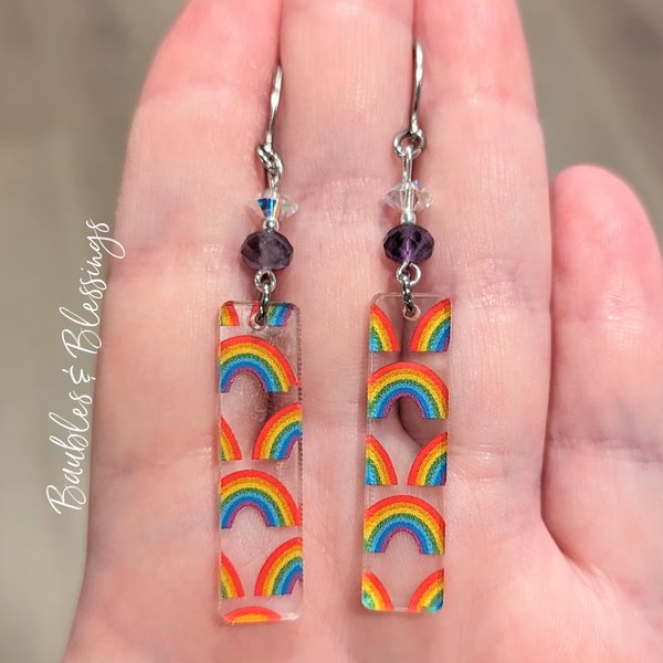 Acrylic Rainbow Earrings with Amethyst