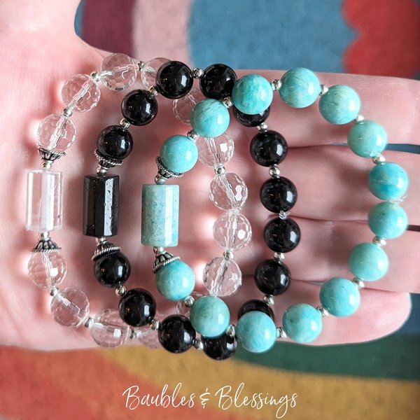 Gemstone Stretch Bracelets with Sterling Silver (MTO)