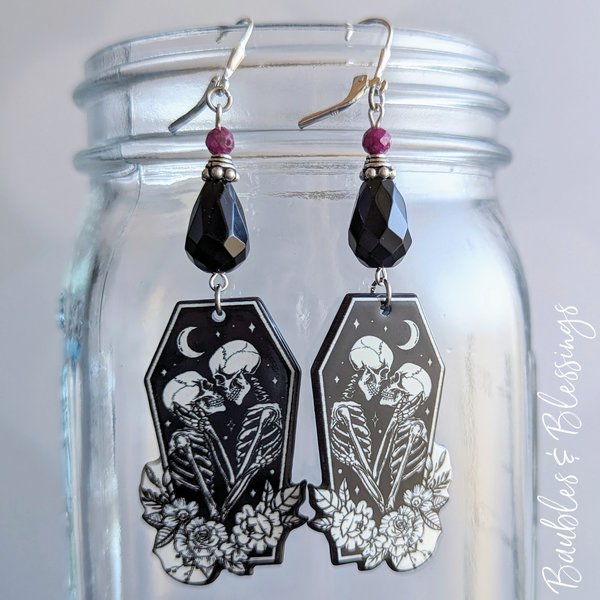 Eternal Embrace Skeleton Earrings with Onyx & Ruby (MTO)
