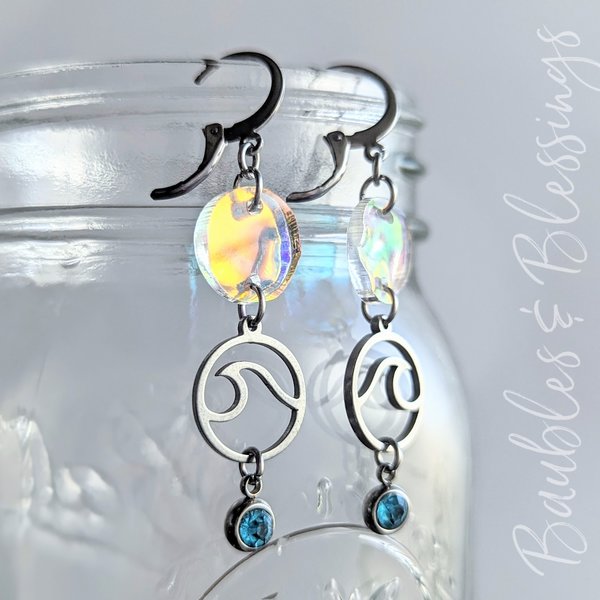 Fun Beachy Wave Earrings with Iridescent Acrylic