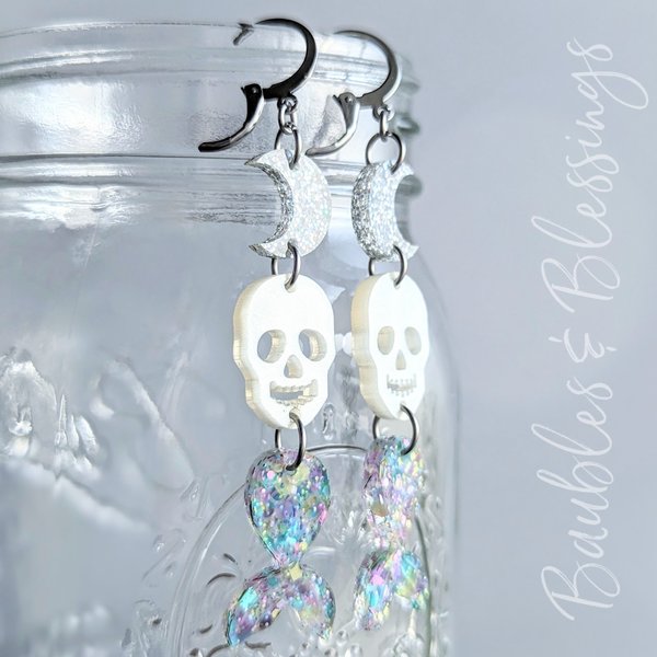 Lightweight Siren Earrings with Skulls & Mermaid Tails