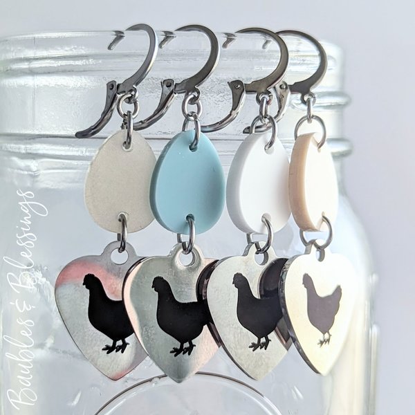 Chicken Earrings with Acrylic Eggs: Pick Your Color! (MTO)