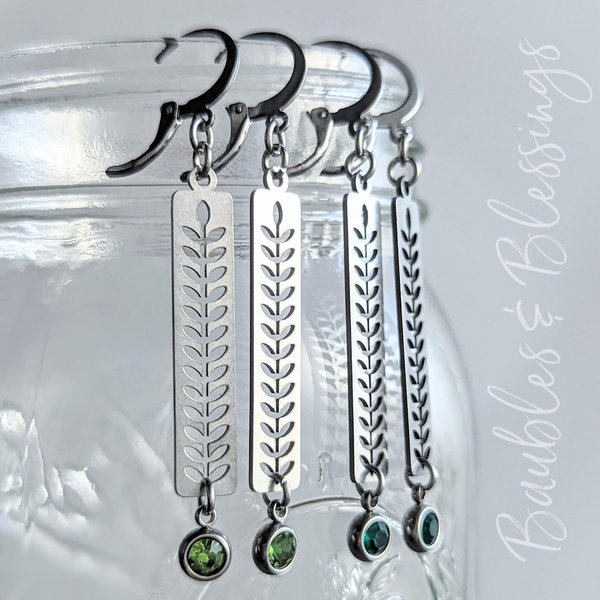 Fern/Vine Earrings with Wee Green Crystals