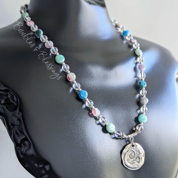 Mermaid Necklace with Apatite, Amazonite & Lepidolite