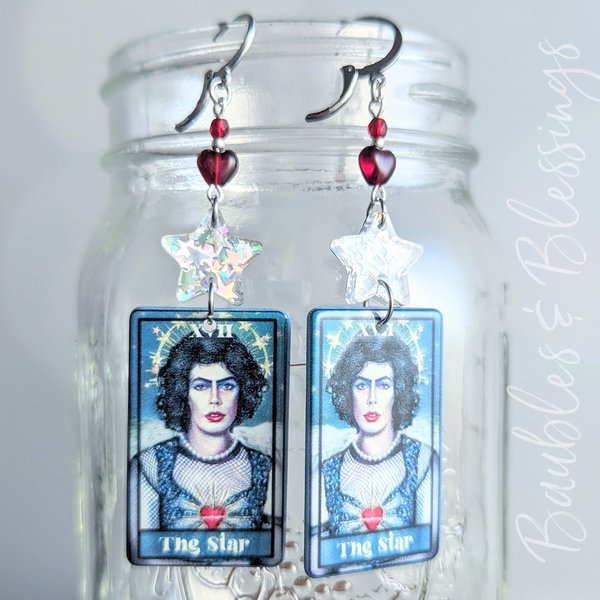 The Star Tarot Earrings with Glittery Stars & Frank N Furter (MTO)