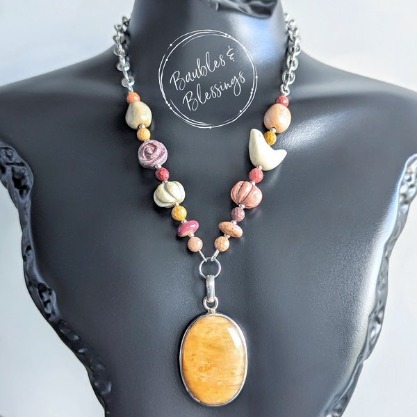 Necklace with Mookaite, Yellow Jasper & Ceramic Beads 