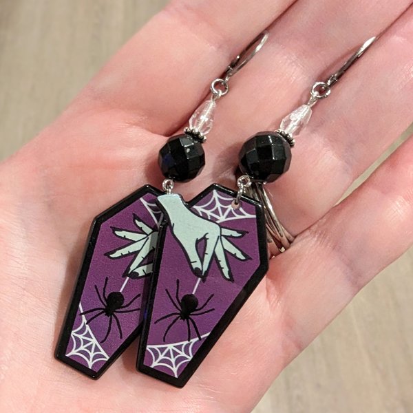 RESERVED for K: Spider Coffin Earrings