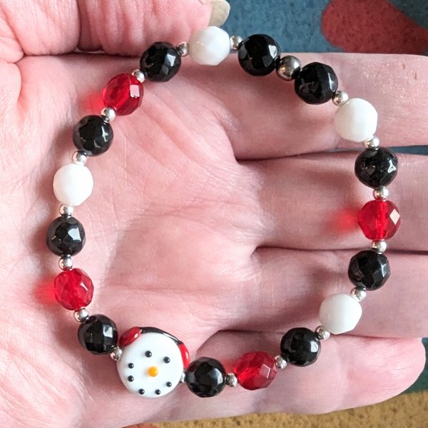 RESERVED for E: Snowperson Bracelet with Onyx