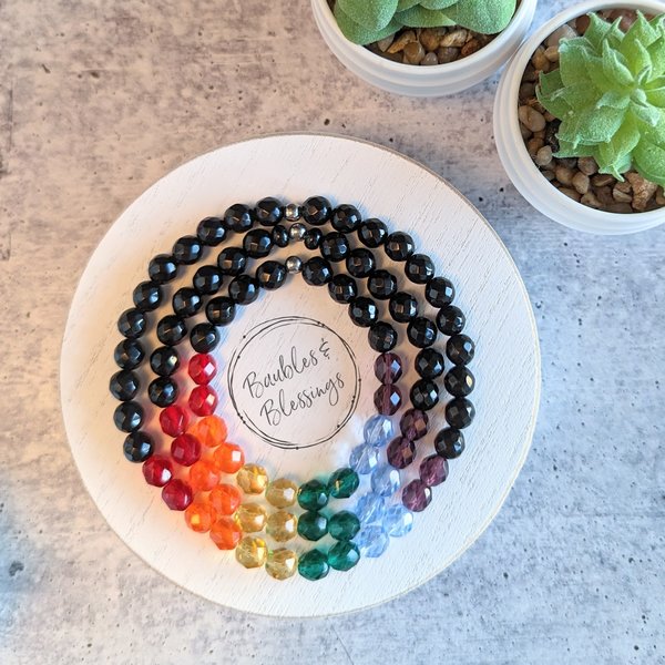 Rainbow Czech Glass & Onyx Pride Bracelets