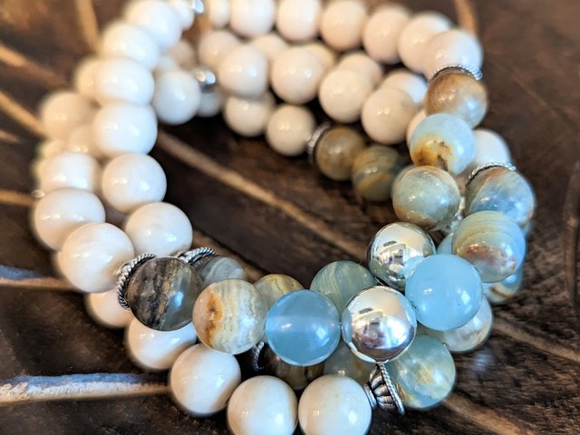 Chunky Bracelets with Lemurian Calcite for Healing & Intuition