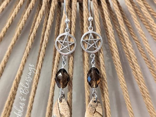 Sterling Silver Pentagram & Picture Jasper Earrings