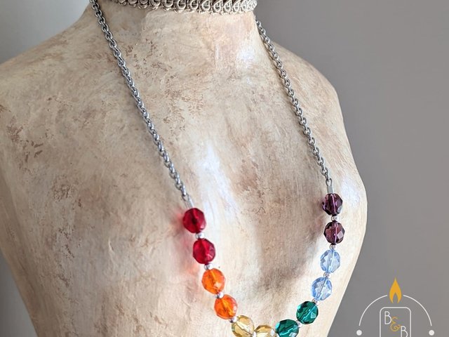 Simple Czech Glass Rainbow Pride Necklace