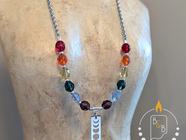 Rainbow Pride Necklace with Moon Phase Pendant