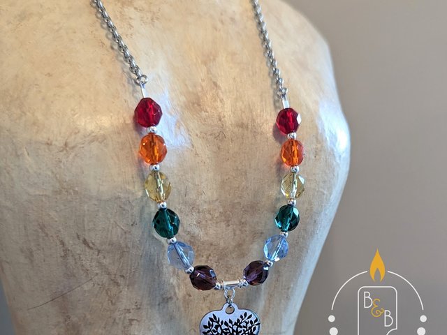 Rainbow Pride Necklace with Heart-Shaped Tree of Life Pendant