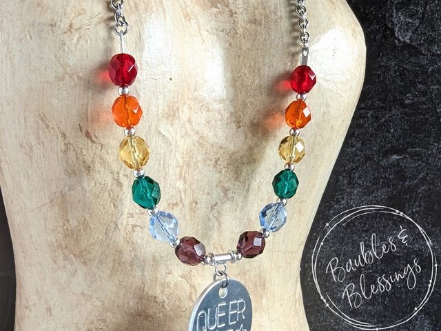 Rainbow Pride Necklace with Custom Hand-Stamped Pendant