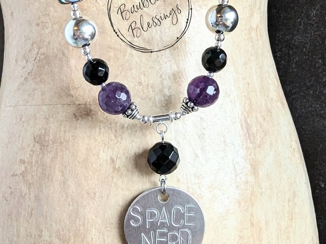 SPACE NERD Necklace with Amethyst, Apatite & Pāua Shell