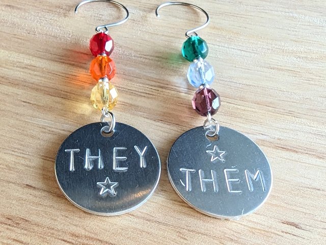 Rainbow Pride Earrings with Stamped Charms