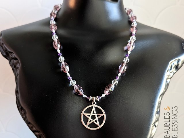 Pentagram Necklace with Czech Glass & Amethyst