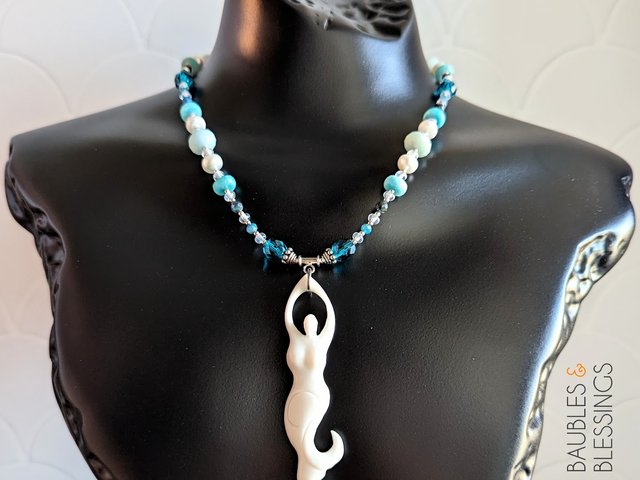 Mermaid Goddess Necklace with Gemstones & Pearls