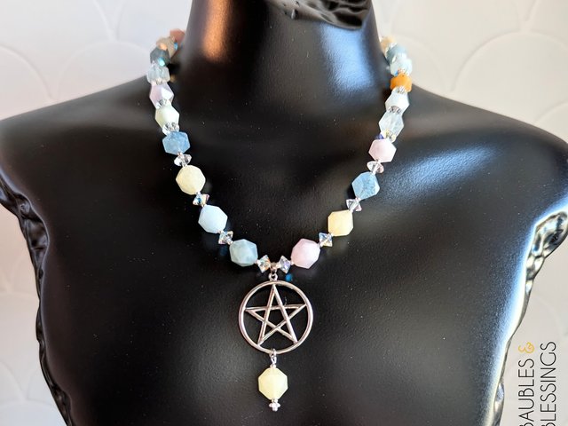 Mixed Beryl & Sterling Silver Pentagram Necklace
