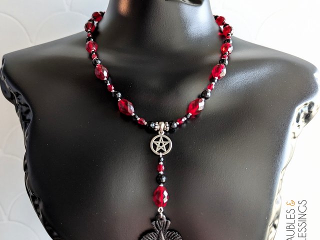 Witchy Raven Necklace with Czech Glass & Onyx