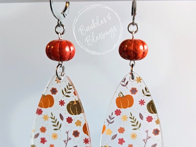 Acrylic Harvest Earrings with Czech Glass Pumpkins