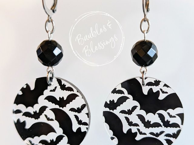 Acrylic Bat Earrings with Czech Glass & Onyx