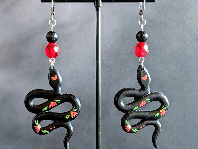 Floral Snake Earrings with Czech Glass