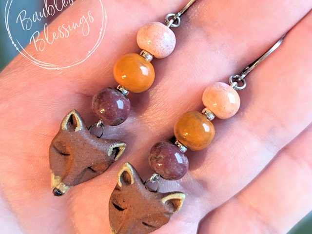 Fox Earrings with Colorful Ceramic Beads