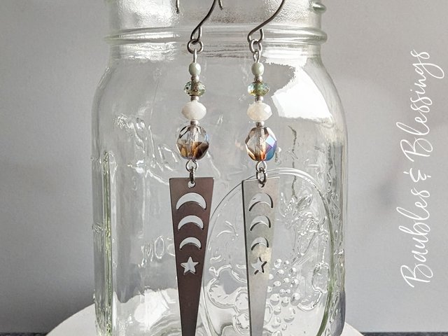 Celestial Spike Earrings with Moonstone & Czech Glass