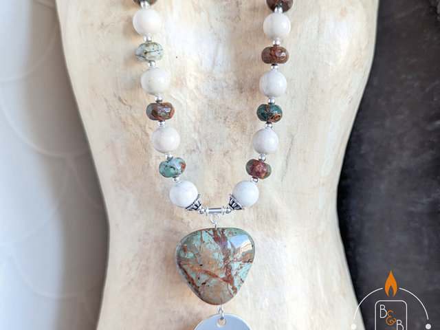 Hand-Stamped WITCH Necklace with Green Opal & Riverstone 
